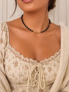 Handmade 18K Gold Plated & Black Onyx Stone Necklace | Minimalist